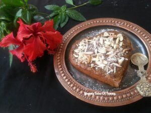 Chocolate chip Apple cake top view shot