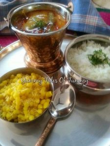 Sindhi Kadhi -Steamed Rice with Sweet Boondi & Sev