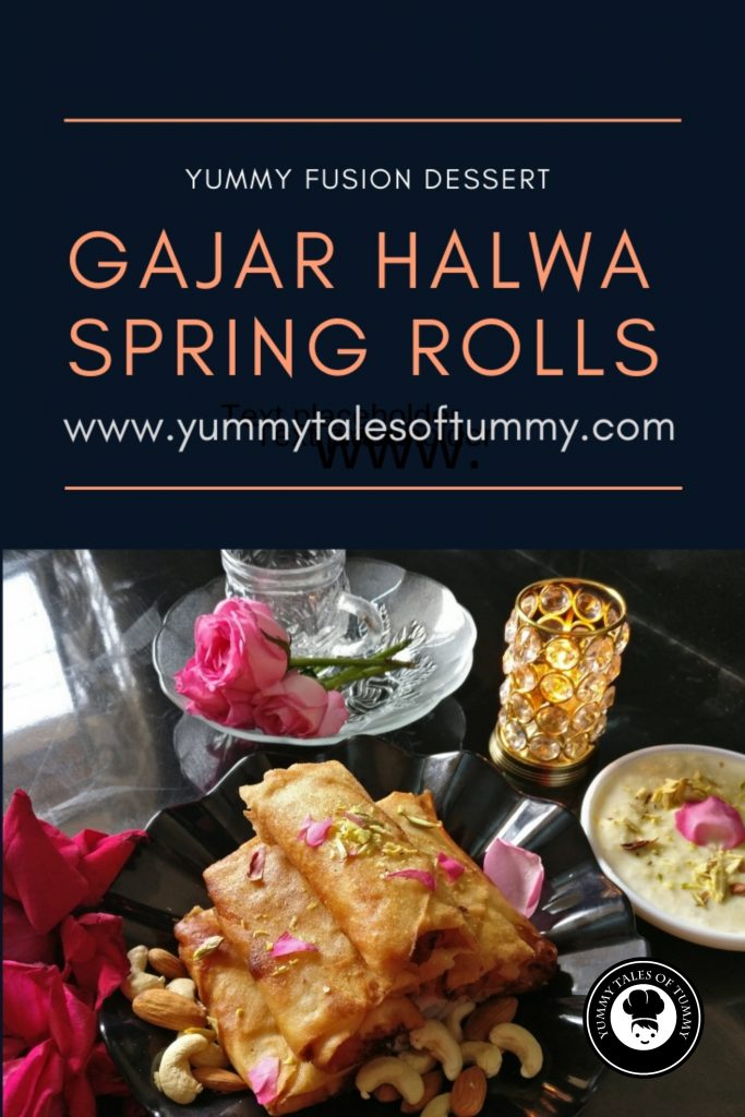 Gajar halwa spring rolls served with Rabdi