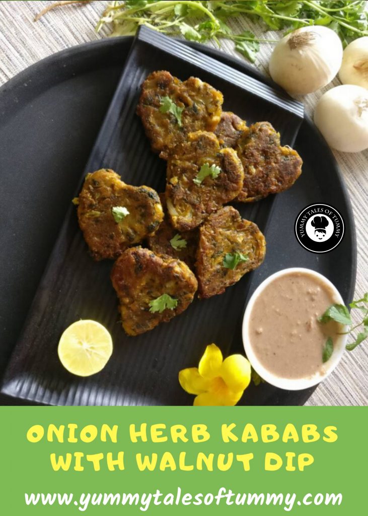 Onion herb kababs with chatpata dip