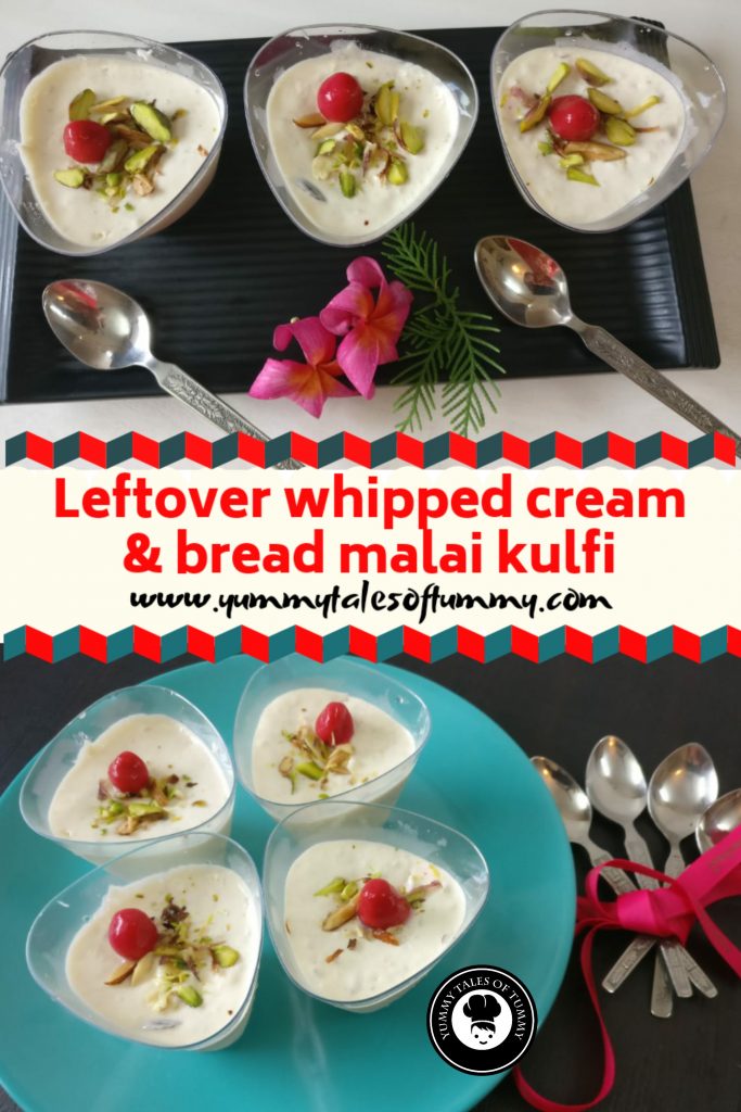 Leftover whipped cream and bread malai kulfi