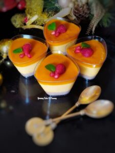 No bake mango cheesecake served in shot glasses 