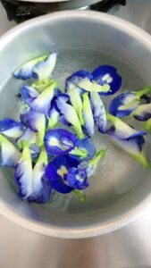 Butterfly pea flowers petals soaked in warm water