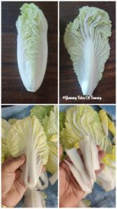 collage showing Chinese cabbage leaves
