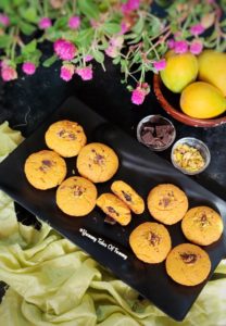 Mango cookies placed on black tray