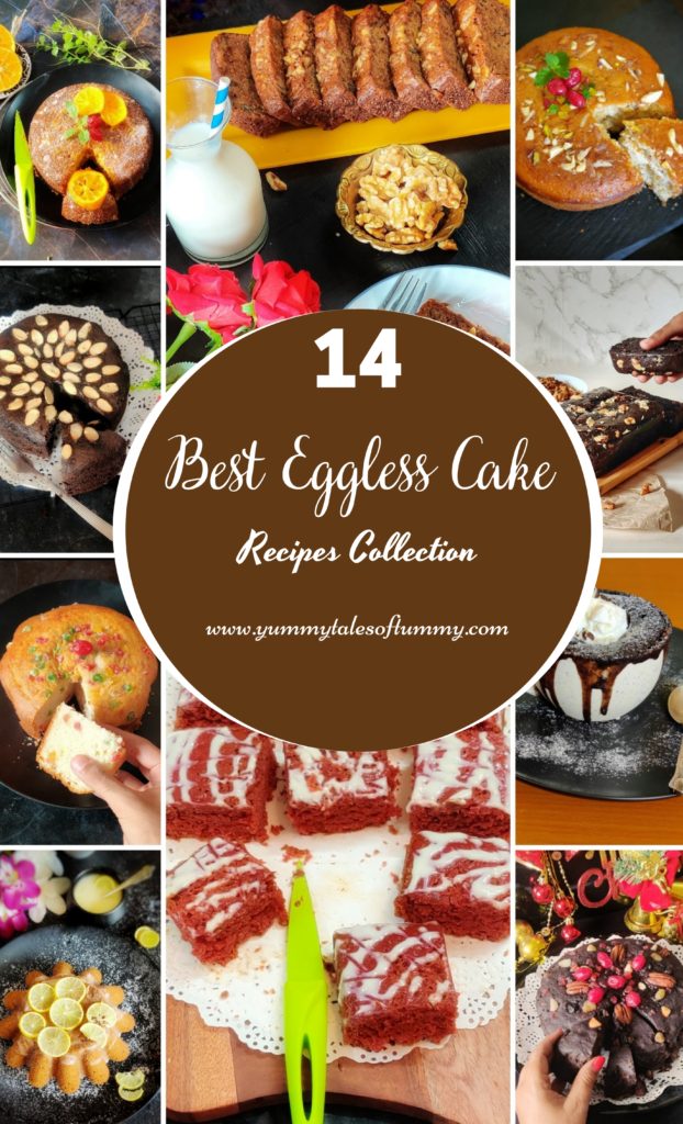 Collage showing 14 Best Eggless Cake Recipes