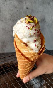 Anjeer Badam Ice Cream | Fig almonds Ice Cream served in a cone