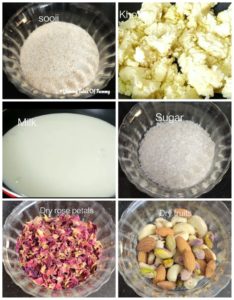 Collage showing ingridients to make Kachhi Gulab Paak Recipe | Gulab Pak Recipe