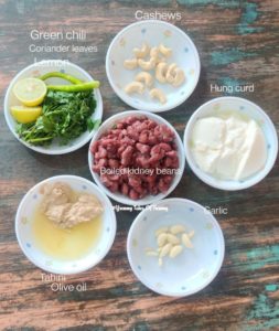 Ingridients to make Red kidney bean hummus/ Rajma hummus