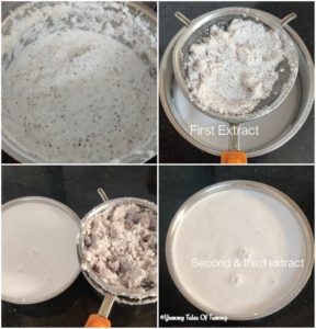 Collage of making coconut milk at home