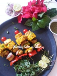 Vegetable and paneer tikka