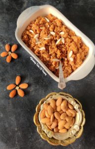 Badam Halwa Recipe | Almond Halva served in rectangular platter