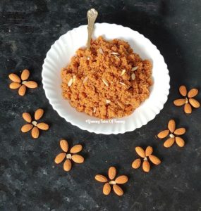 Badam Halwa Recipe | Almond Halva served in white plate