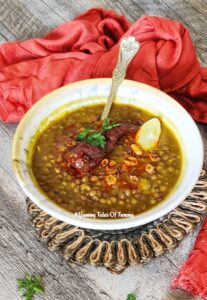 Sabut Masoor Dal Recipe | Akha Masoor Dal served in white bowl 