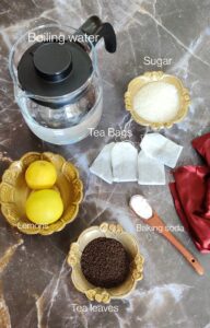 Ingredients used to make iced tea 