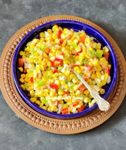 Easy Corn Salsa Recipe | How to make Corn Salsa served in blue plate