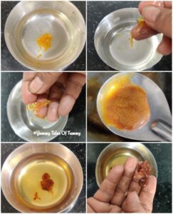 Collage showing jaggery syrup consistency 