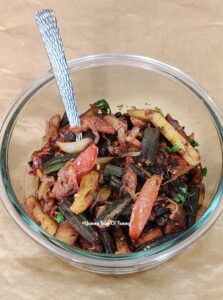 Bhindi Aloo Masala Recipe | Stir Fried Okra in a glass bowl
