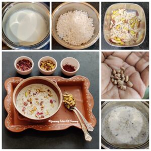 Collage showing prep pics to make Sabudana kheer | Indian sago pudding 