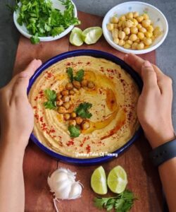 Easy Homemade Hummus Recipe top view shot