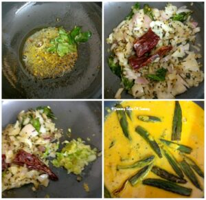 Collage showing prep pics to make dahi wali Bhindi 