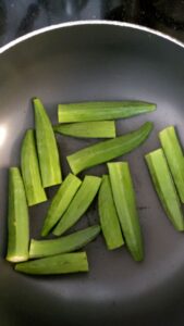 Bhindi/okra/Ladyfinger ready to be sauted in a pan