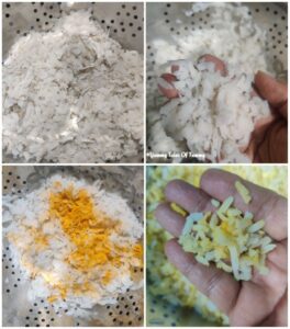 Collage showing how to soak poha