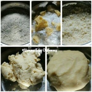 Collage showing making of tart shells dough