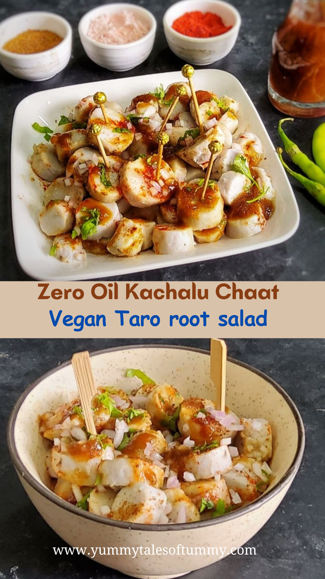 Zero Oil Kachalu chaat | Vegan Taro root salad pin 1