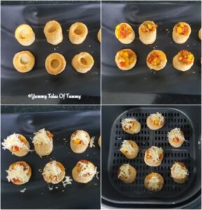 Collage showing prep pictures to make Air Fryer Pizza Vol au Vents