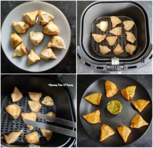 Collage showing journey of Frozen samosa from freezer to plate 