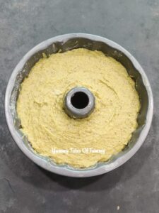 Cake batter in baking tin