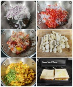 Collage showing prep pics of Vegan Potato Sandwich (Aloo masala sandwich)