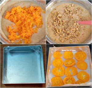 Orange-carrot Upside Down Cake prep pics collage 
