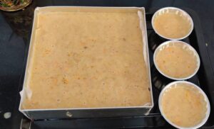 Orange-carrot Upside Down Cake ready to be baked in OTG