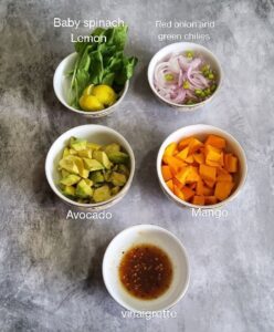 Ingredient list to make mango avocado salad recipe 