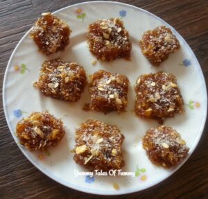 Top shot of Pieces of amla Barfi 