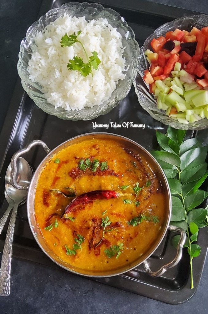 Home style Toor Dal Recipe | Arhar Dal Recipe served with steamed rice and salad on the side 