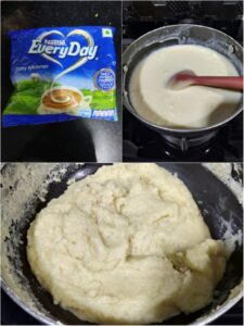 Collage showing to make 3 ingredient Instant khoya | Milk powder Mawa Recipe