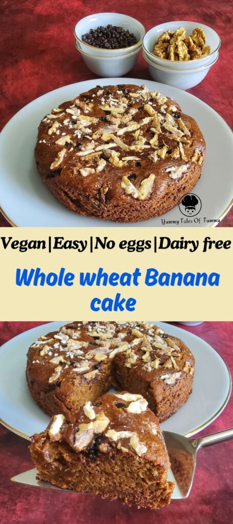 Eggless whole wheat banana cake (vegan) pin 1