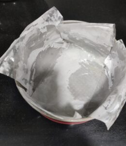 Baking pan lined with parchment paper 