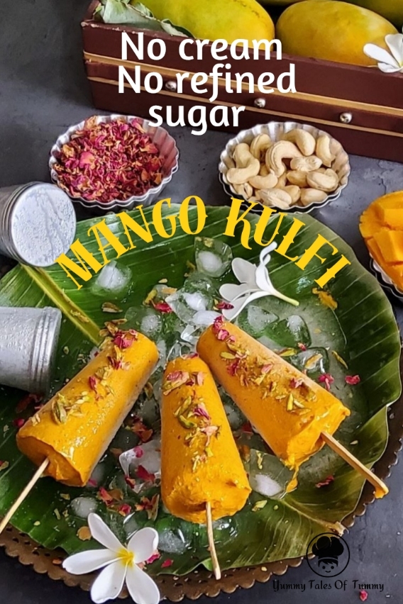 Mango Kulfi Recipe (no cream no refined sugar) pin 1 