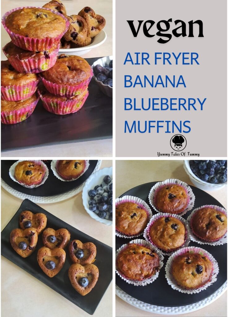 Air fryer vegan banana blueberry muffins pin 1