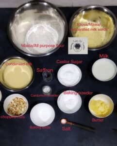 Ingredients required to make Mawa Cake Recipe (Eggless) | Parsi Mava Cake