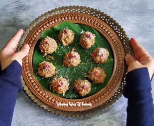 Nariyal Ladoo Recipe (Coconut Laddu) top view shot