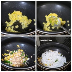 Collage showing cooking process on How to make Sabudana Khichdi (Fluffy & Non sticky)