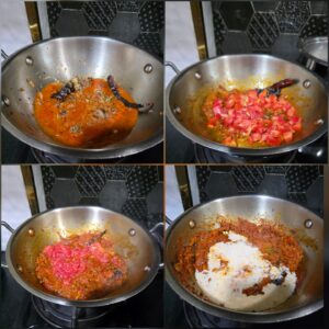 Prep pics showing making process of Gujarati Sev tomato sabzi 