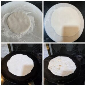 Collage showing Chawal ki Roti | Rice Flour Roti (Flatbread) in the making