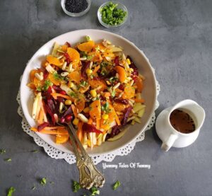 Best Beetroot orange Salad served with salad dressing on the side