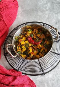 Aloo Methi Sabzi | Methi Alu served in a steel kadai